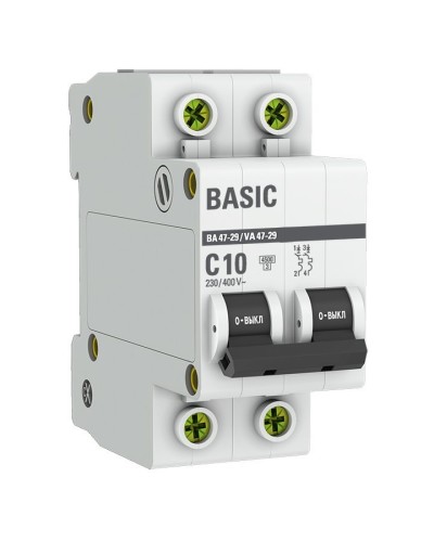 Автоматический выключатель 2P 10А (C) 4,5кА ВА 47-29 Basic (mcb4729-2-10C). Автоматический выключатель. EKF в Балаково