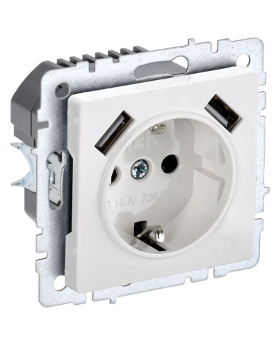Розетка с з/к с USB A+A 2,1А РЮш10-1-БрБ белый BRITE (BR-R14-16-U21-D21-K01). Розетка с заземлением с защитными шторками, 2,1А. IEK в Балаково