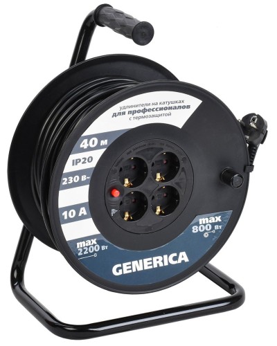 УК40 4 места 2P+PE, 40м GENERICA (WKP10-10-04-40-G). Удлинитель на катушке с термозащитой, 3х1,0кв.мм. IEK в Балаково