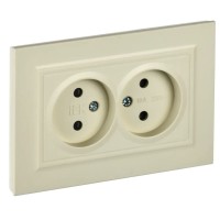 Розетка 2-местная без з/к РСш12-2-БрКр бежевый BRITE (BR-R23-10-K10-F). Розетка без заземления с защитными шторками в сборе. IEK