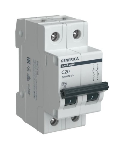 GENERICA ВА47-29М 2P C 20А 4,5кА (MVA21-2-020-C-G). Автоматический выключатель. IEK в Балаково