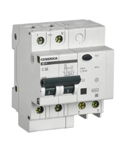 GENERICA АД12 2Р 50А 30мА (MAD15-2-050-C-030). Автоматический выключатель дифференциального тока. IEK в Балаково