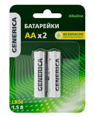 Батарейка Alkaline LR06/AA GENERICA (2 шт) (ABT-LR06-ST-L02-G). Батарейка щелочная. IEK в Балаково