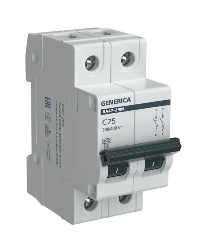 GENERICA ВА47-29М 2P C 25А 4,5кА (MVA21-2-025-C-G). Автоматический выключатель. IEK в Балаково