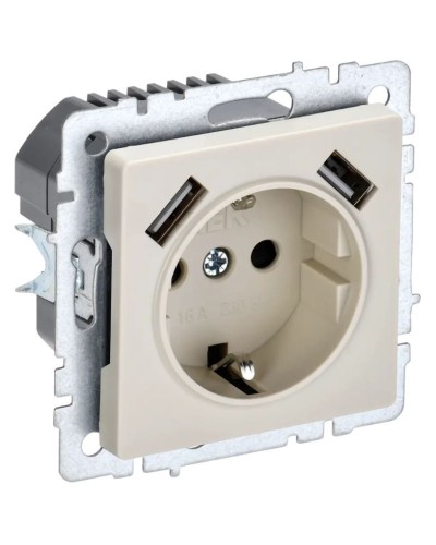 Розетка с з/к с USB A+A 2,1А РЮш10-1-БрКр бежевый BRITE (BR-R14-16-U21-D21-K10). Розетка с заземлением с защитными шторками, 2,1А. IEK в Балаково