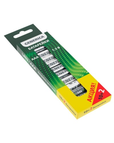 Батарейка Alkaline LR03/AAA GENERICA (12 шт) ПРОМО (ABT-LR03-ST-B12-G). Батарейка щелочная. IEK в Балаково
