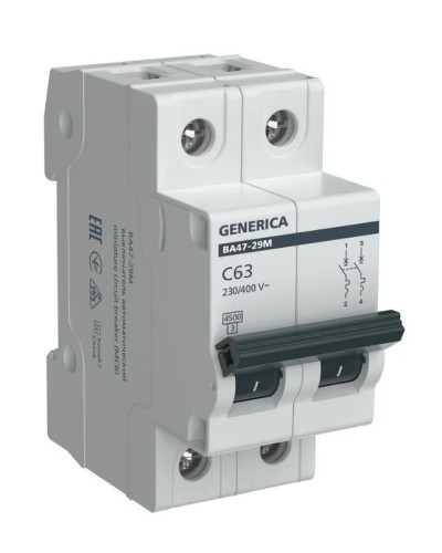 GENERICA ВА47-29М 2P C 63А 4,5кА (MVA21-2-063-C-G). Автоматический выключатель. IEK в Балаково