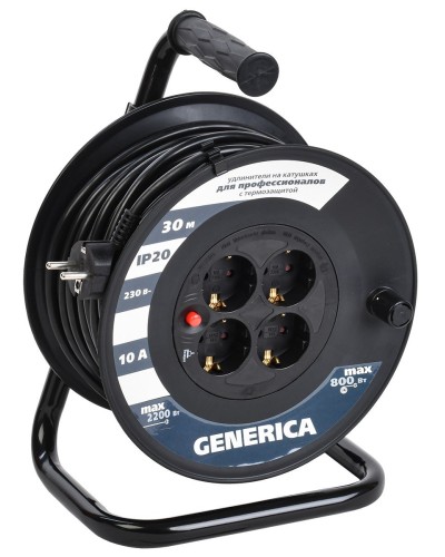 УК30 4 места 2P+PE, 30м GENERICA (WKP10-10-04-30-G). Удлинитель на катушке с термозащитой, 3х1,0кв.мм. IEK в Балаково