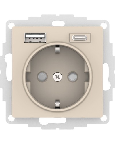 AtlasDesign розетка 1-местная с 2 USB A+C, скрытой установки, механизм, бежевый (ATN000232). Розетка с USB. Systeme Electric в Балаково