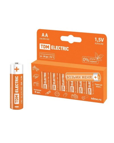 LR6 AA Alkaline 1,5V PAK-8 TDM (SQ1702-0009). Элемент питания. TDM ЕLECTRIC в Балаково