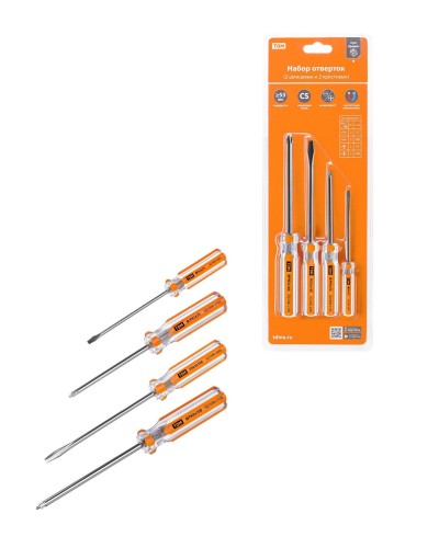 Набор отверток 4шт.: SL3x75, SL5х100, PH1х75, PH2х100, блистер, CS Гранит TDM (SQ1013-0101). Набор отверток. TDM ЕLECTRIC в Балаково