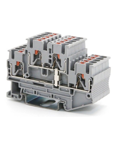 Клемма двухуровневая, зажим push-in, 2.5 кв.мм, серая (VPRTT-2.5-PV-GY). Клемма проходная, 4 точки подключения, уровни соединены перемычкой. ДКС в Балаково