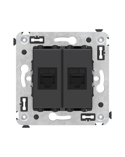 Розетка RJ-45 в стену, кат.5E, Avanti, двойная, черный матовый (4412664). Розетка компьютерная. ДКС в Балаково