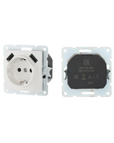 Розетка с з/к + 2xUSB разъема, 2А, белый LK60 (868004-1). Розетка. Экопласт в Балаково